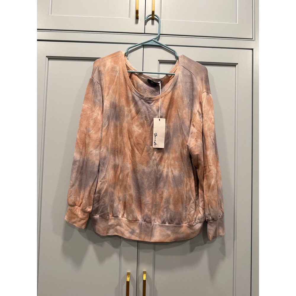 NWT Yanak Lola Sweater Camel Gray Tie Dye Fleece Pullover XL wearable art USA